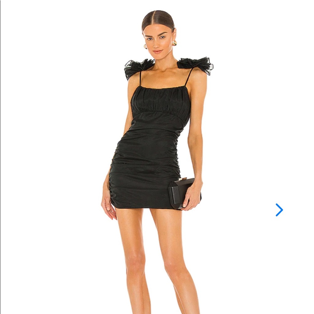 Lovers + Friends Moda Mini Dress Ruched Shoulder Bows Cocktails Party LBD - Picture 2 of 12